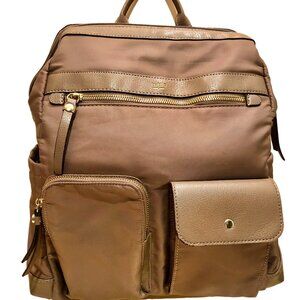 Tutilo New York Taupe Nylon Tech Tote Backpack, Padded Pocket Structured Opening